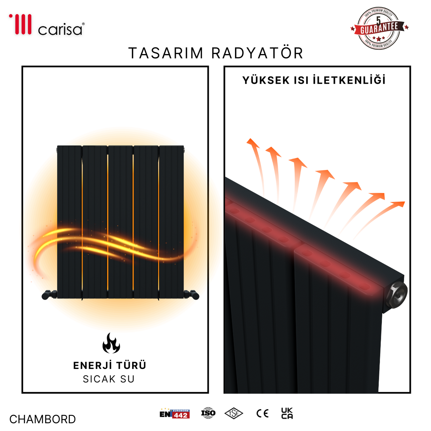 Carisa Chambord Yatay Alüminyum Radyatör Modern Tasarım Antrasit