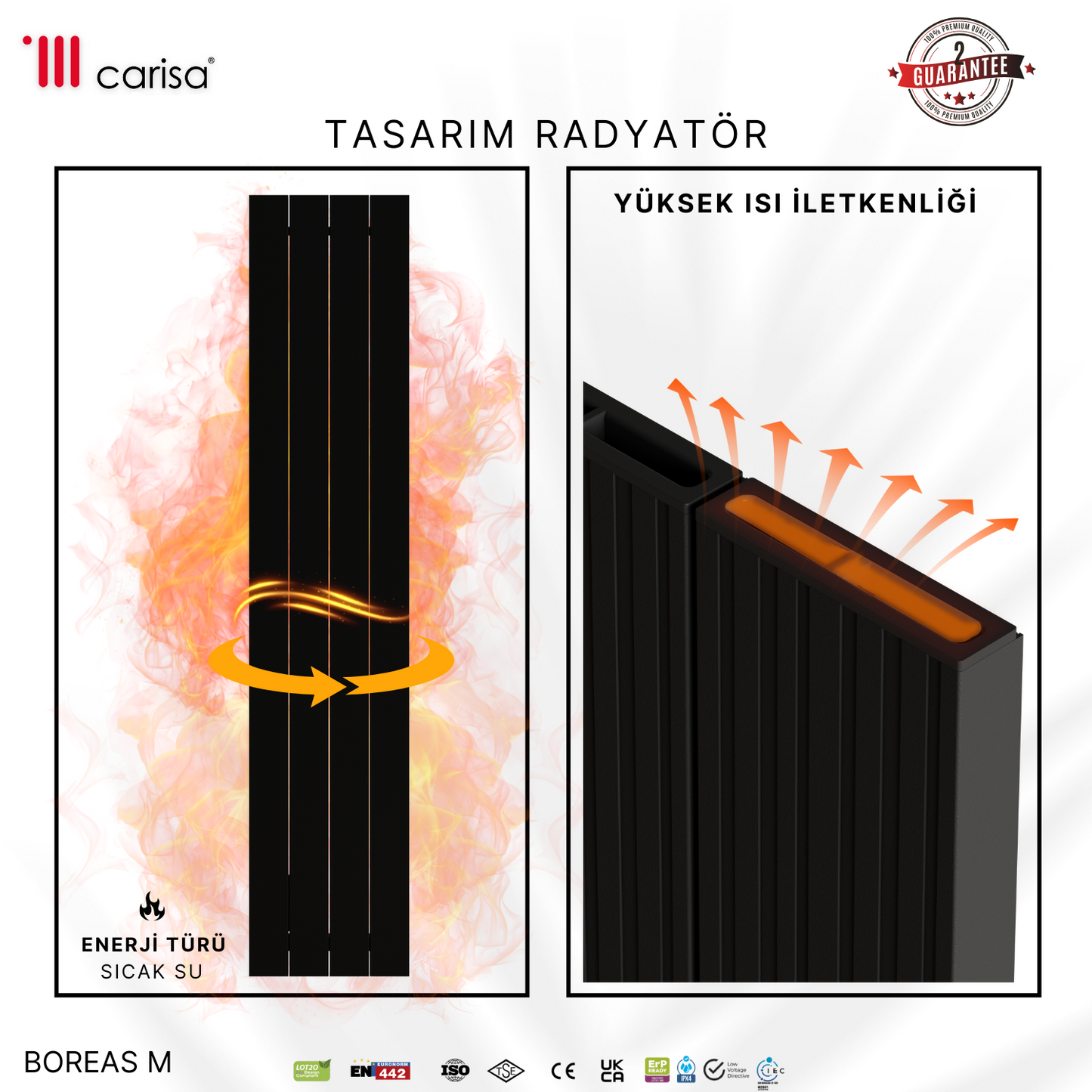 Carisa Boreas M Dikey Elektrikli Radyatör Modern Tasarım Siyah