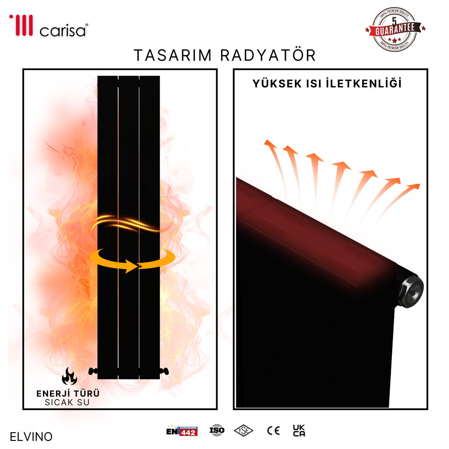 Carisa Elvino Alüminyum Radyatör Siyah Standart Bağlantı
