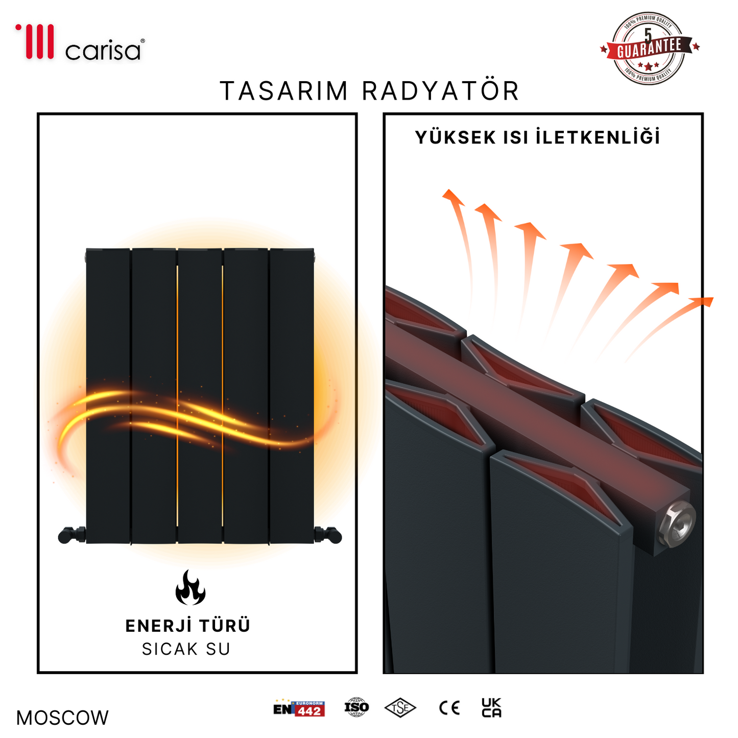 Carisa MOSCOW 0600*1230*13/RAL 9005 KUMLU SİYAH/STD.BAĞL.(İKİ YAN ALT-ÜST ÇAPRAZ)/ALM.RADYATÖR