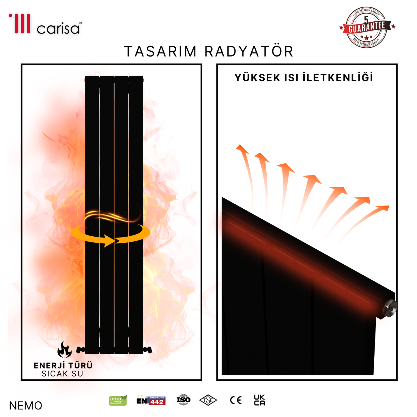 Carisa Nemo Dikey Alüminyum Radyatör Modern Tasarım Siyah