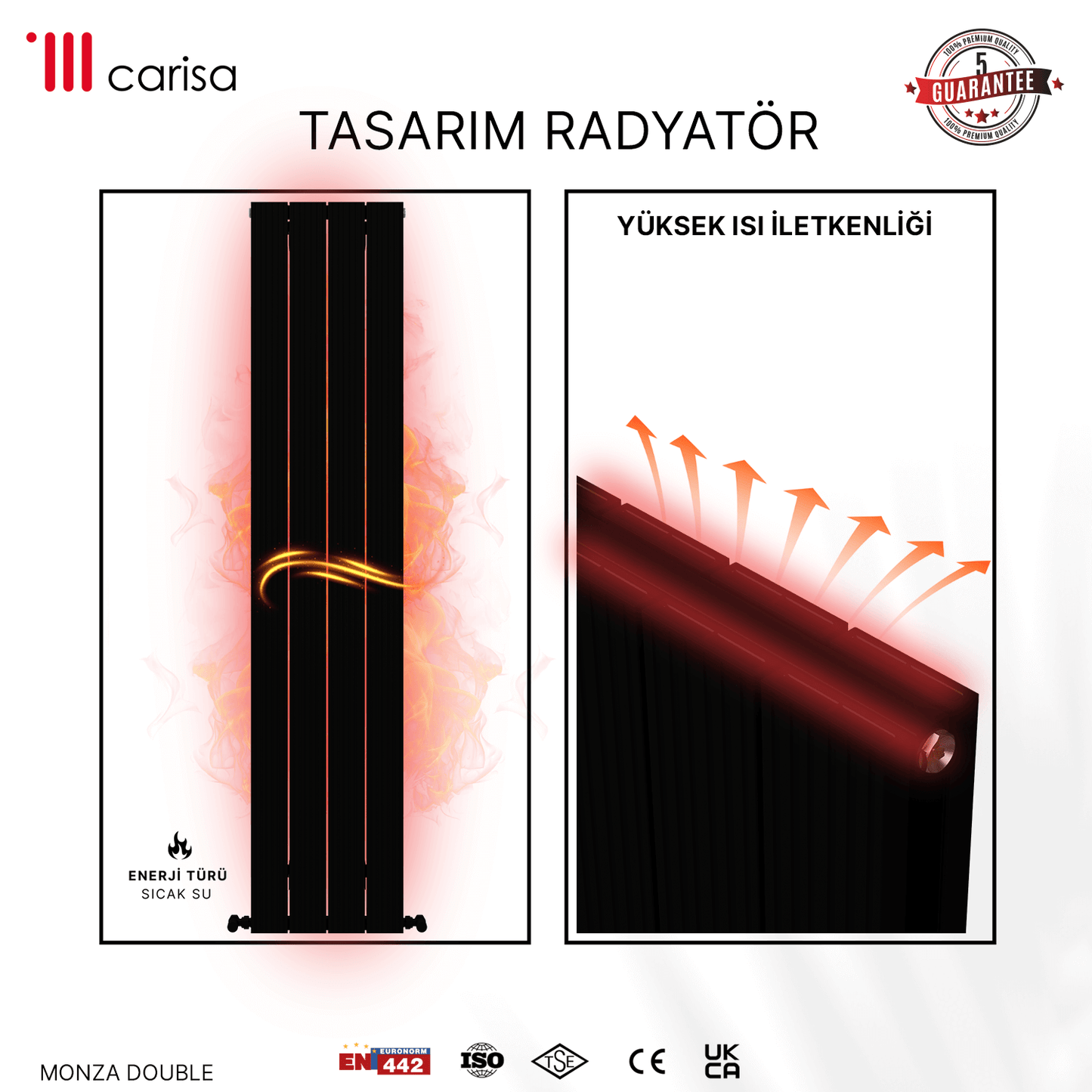 Carisa Monza Dikey Alüminyum Radyatör Modern Tasarım Siyah
