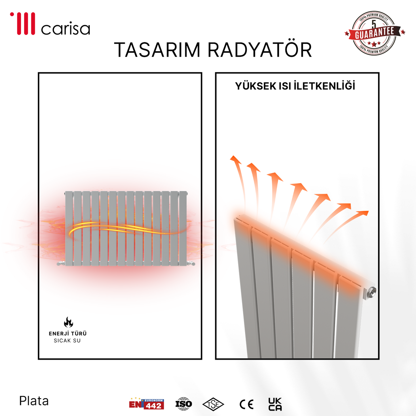 Carisa Plata Yatay Alüminyum Radyatör Modern Tasarım Beyaz