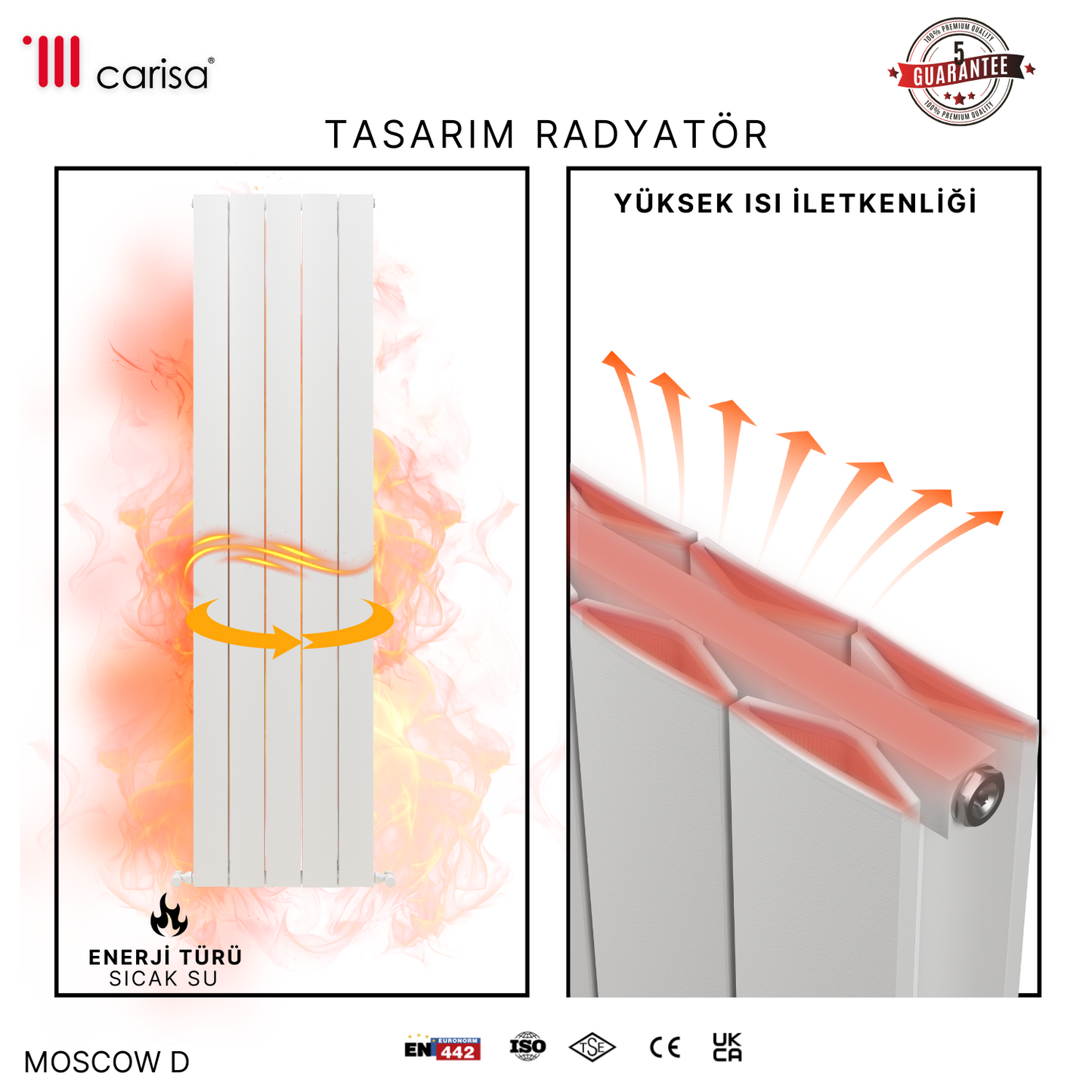 Carisa Moscow D Dikey Alüminyum Radyatör Modern Tasarım Beyaz