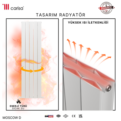 Carisa Moscow D Dikey Alüminyum Radyatör Modern Tasarım Beyaz