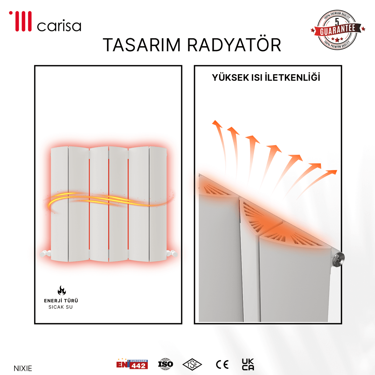 Carisa Nixie Yatay Alüminyum Radyatör Modern Tasarım Beyaz