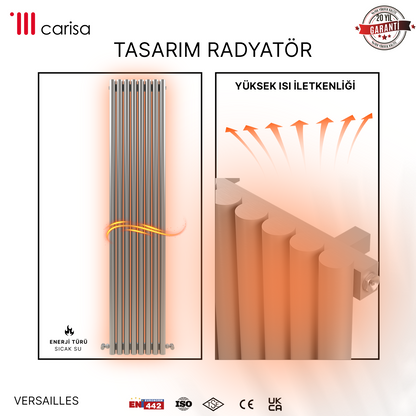 Carisa Versailles Dikey Paslanmaz Çelik Radyatör Modern Tasarım Satine