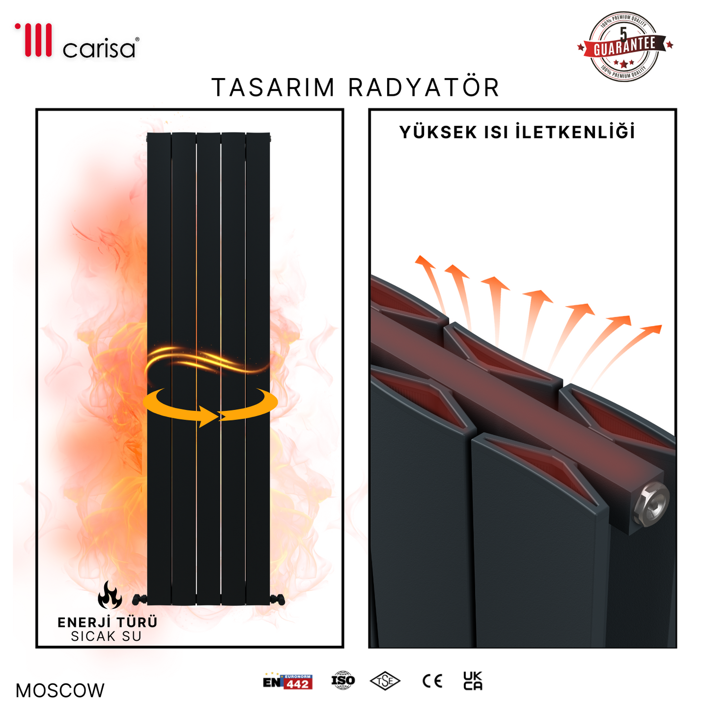 Carisa Moscow Dikey Alüminyum Radyatör Modern Tasarım Siyah