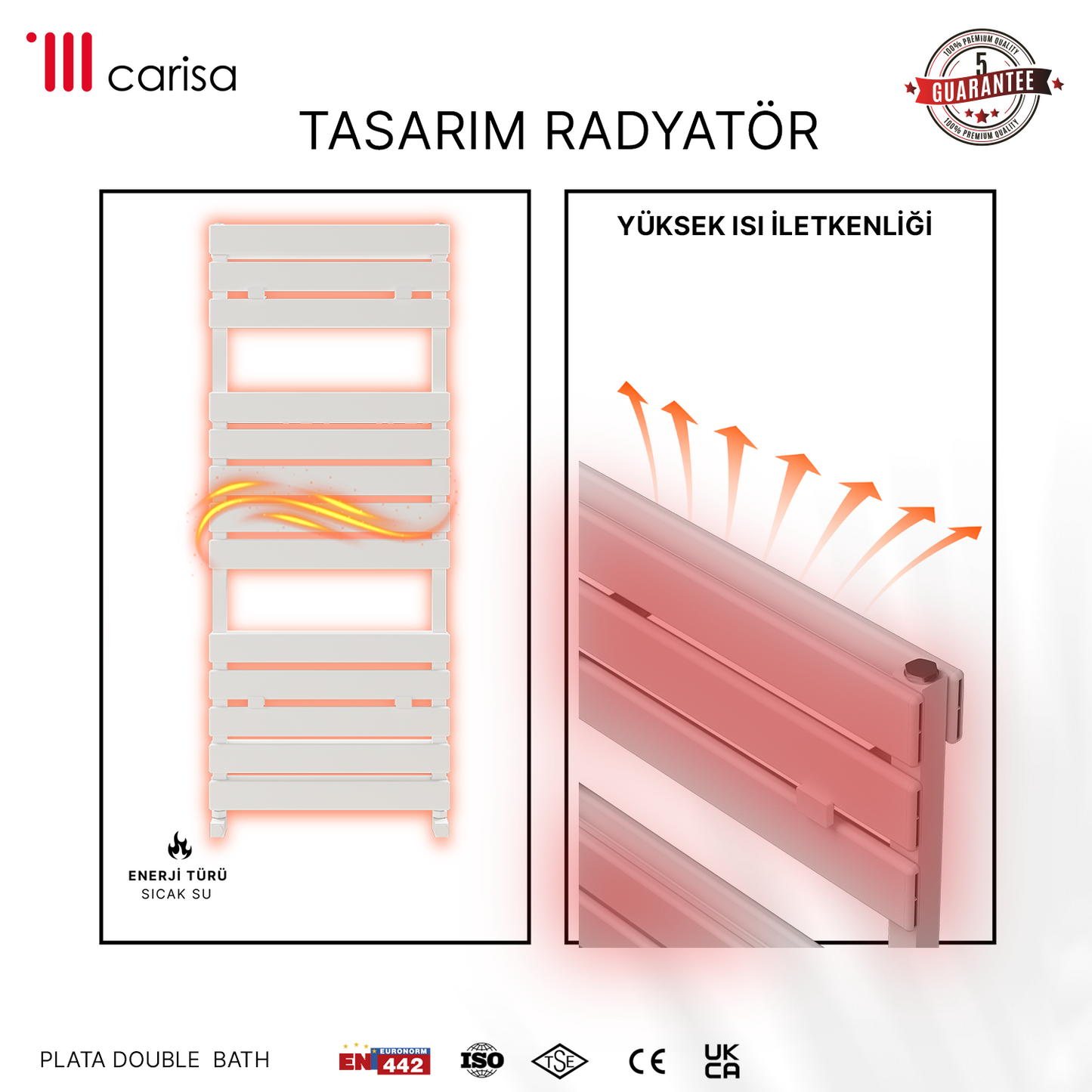 Carisa Plata Double Bath Alüminyum Havlupan Modern Tasarım Beyaz