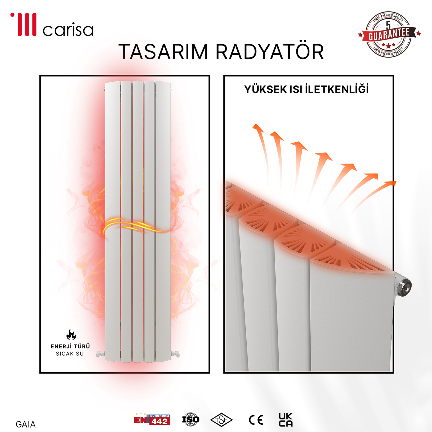 Carisa Gaia Dikey Alüminyum Radyatör Modern Tasarım Beyaz