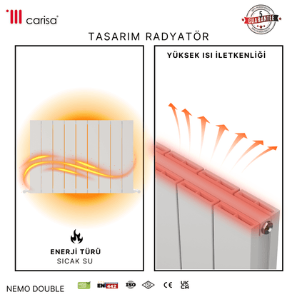 Carisa Nemo Yatay Alüminyum Radyatör Modern Tasarım Beyaz