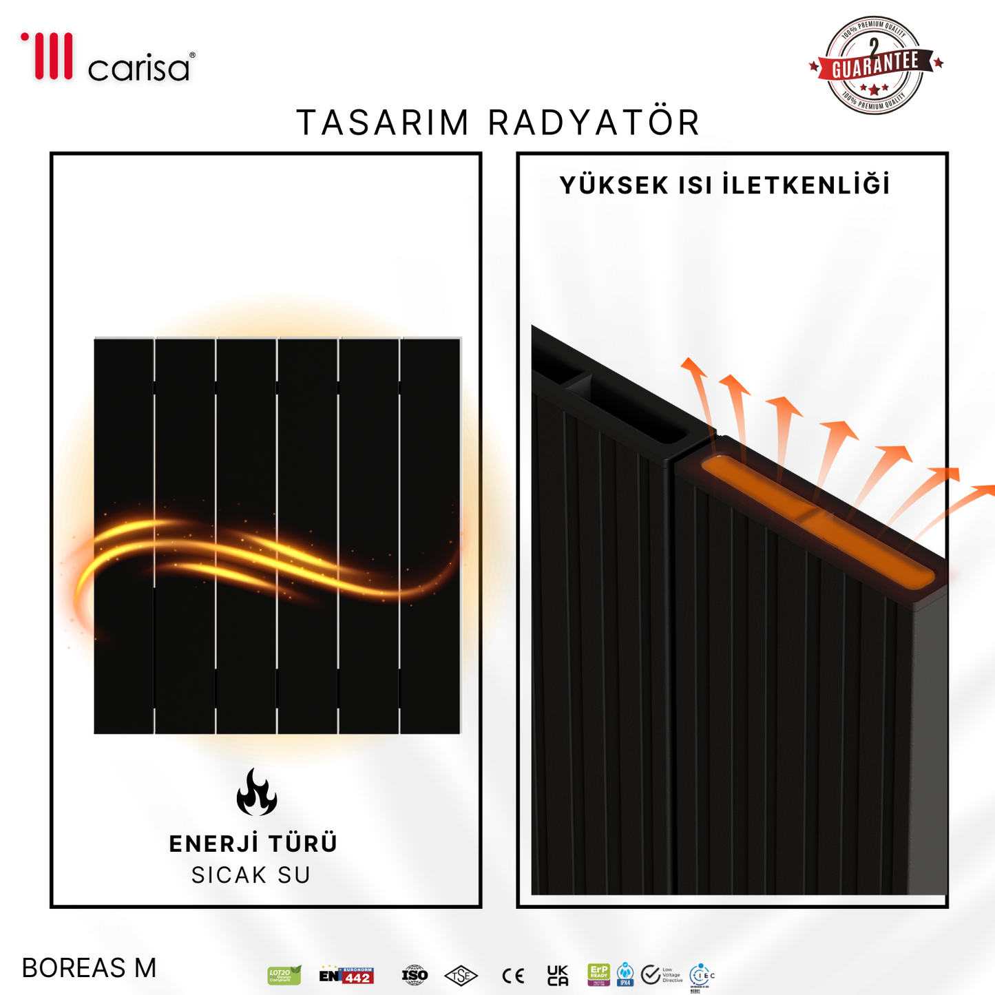 Carisa Boreas M Yatay Elektrikli Radyatör Modern Tasarım Siyah