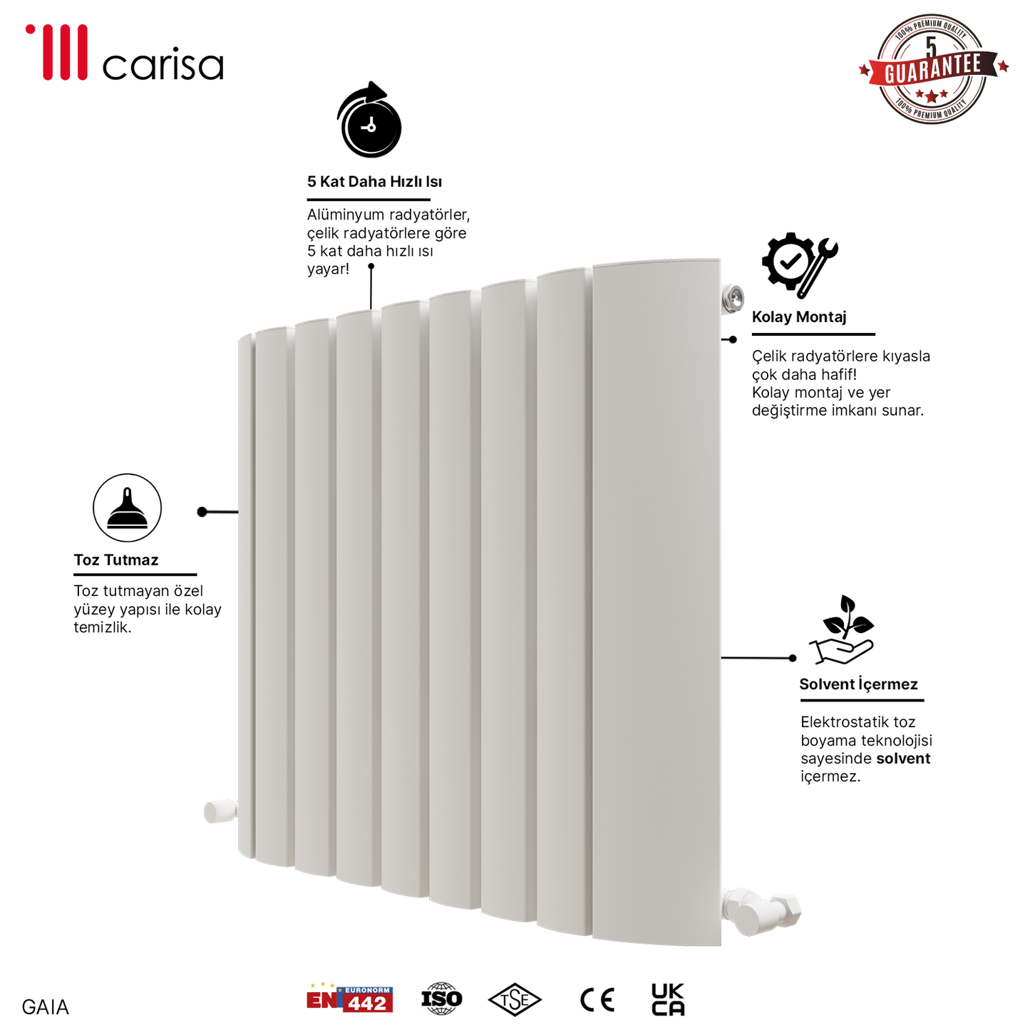 Carisa Gaia Yatay Alüminyum Radyatör Modern Tasarım Beyaz