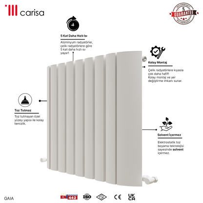 Carisa Gaia Yatay Alüminyum Radyatör Modern Tasarım Beyaz