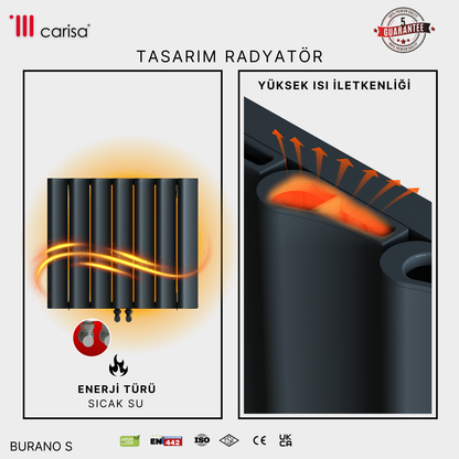 Carisa Burano S Yatay Alüminyum Radyatör Modern Tasarım Antrasit