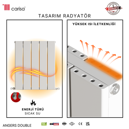 Carisa Angers Double Alüminyum Radyatör Beyaz Standart Bağlantı