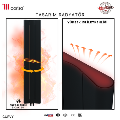 Carisa Curvy Dikey Alüminyum Radyatör Modern Tasarım Siyah