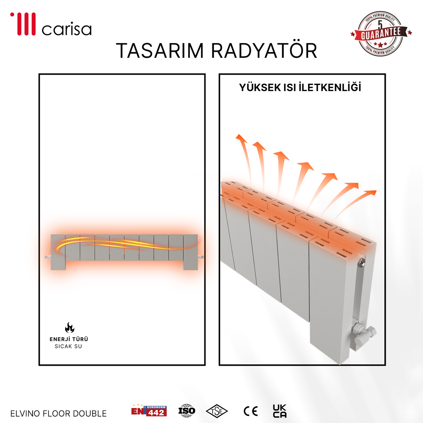 Carisa Elvino Floor Yatay Alüminyum Radyatör Modern Tasarım Beyaz