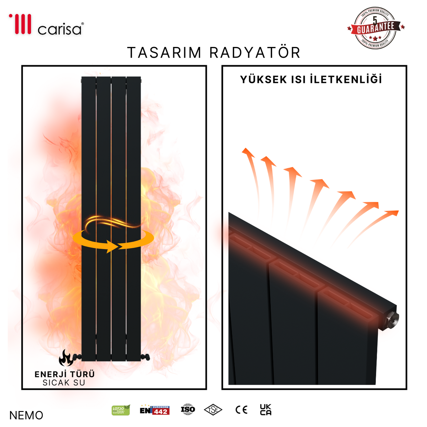 Carisa Nemo Dikey Alüminyum Radyatör Modern Tasarım Antrasit