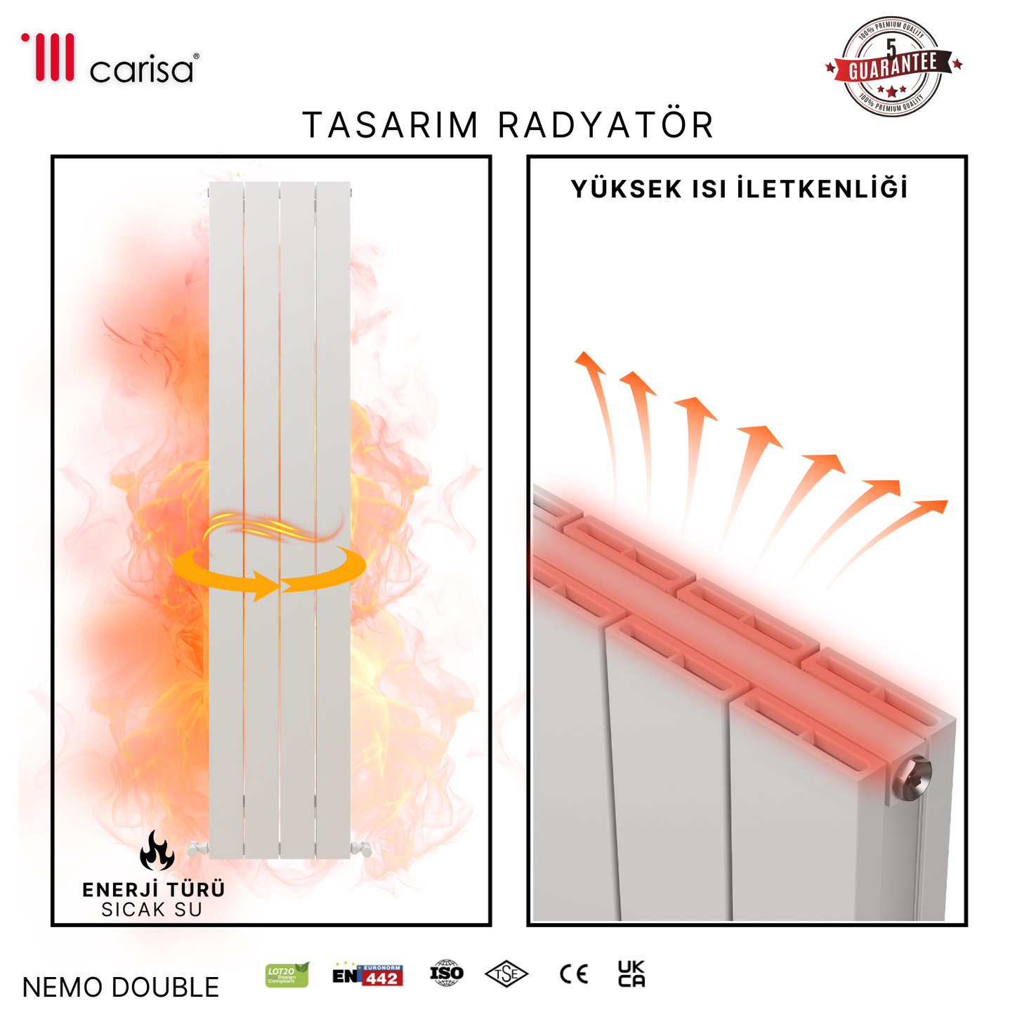 Carisa Nemo Double Alüminyum Radyatör Beyaz Standart Bağlantı