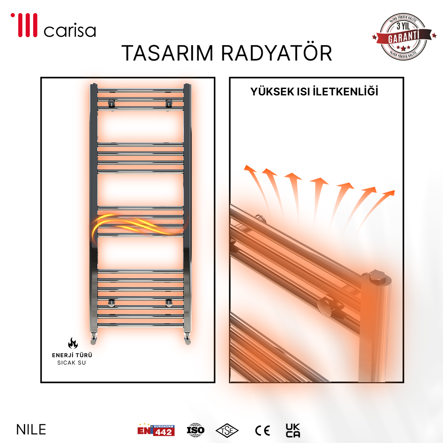 Carisa Nile Elektrikli Çelik Havlupan Antrasit Dijital Fişli Kit - 120×50 cm (400 watt)
