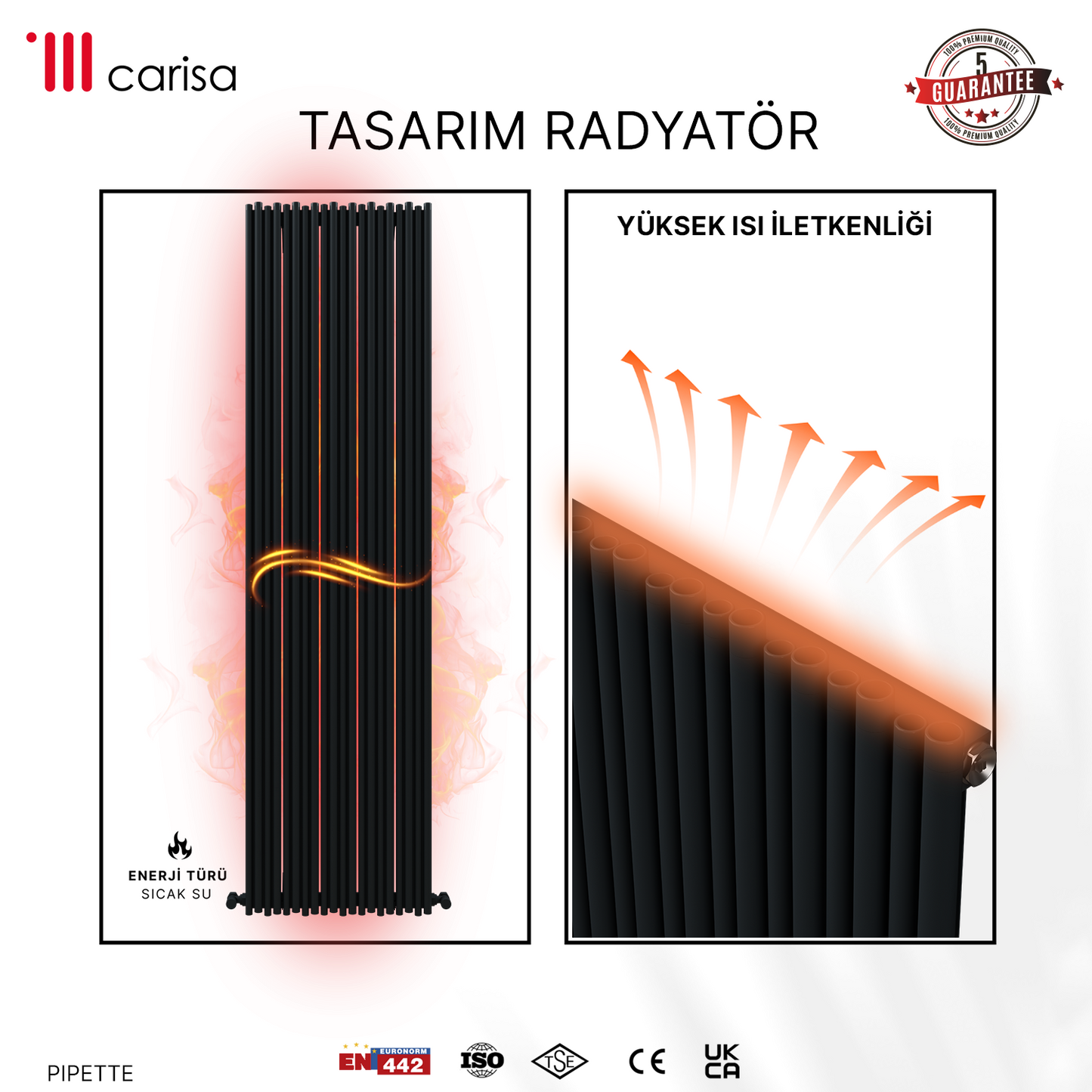 Carisa Pipette Dikey Alüminyum Radyatör Modern Tasarım Siyah