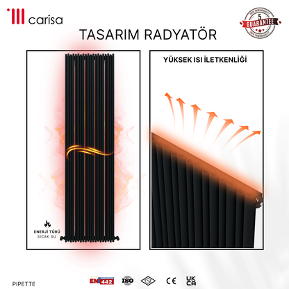 Carisa Pipette Dikey Alüminyum Radyatör Modern Tasarım Siyah