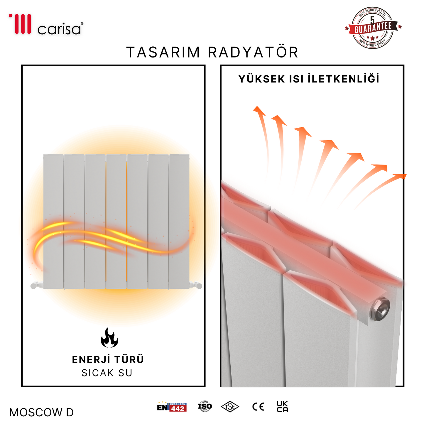 Carisa Moscow D Yatay Alüminyum Radyatör Modern Tasarım Beyaz