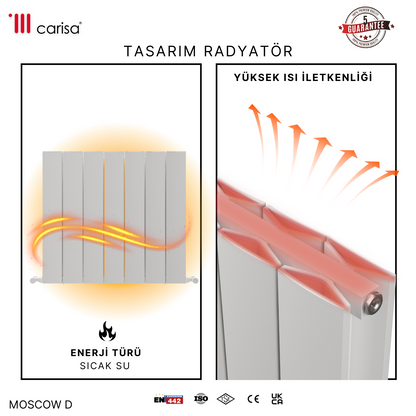 Carisa Moscow D Yatay Alüminyum Radyatör Modern Tasarım Beyaz