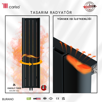 Carisa Burano Dikey Alüminyum Radyatör Modern Tasarım Siyah