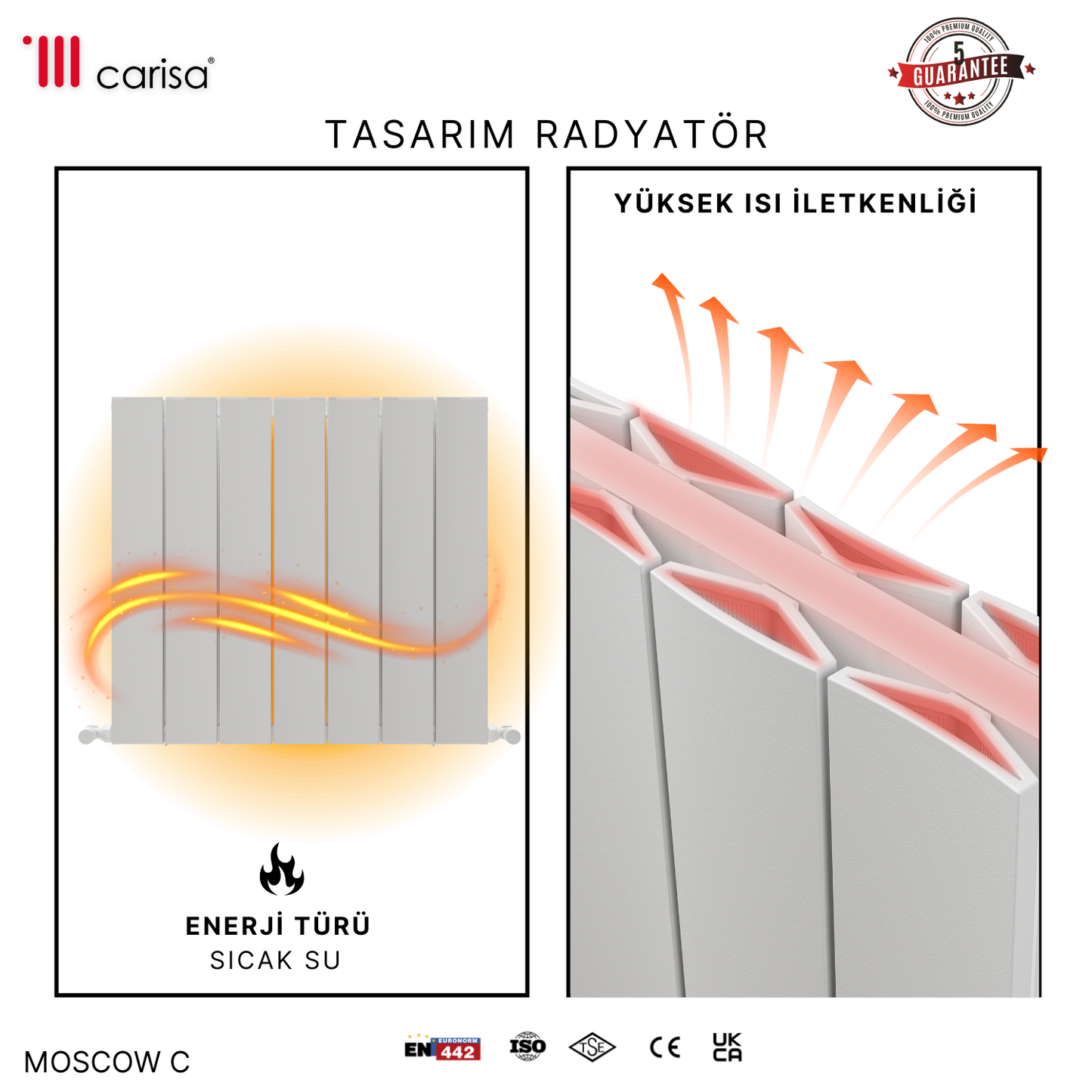Carisa Moscow C Yatay Alüminyum Radyatör Modern Tasarım Beyaz
