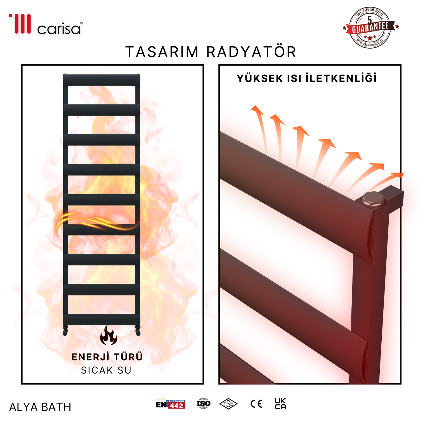 Carisa Alya Bath Alüminyum Havlupan Standart Bağlantı Farklı Renk Seçenekleri