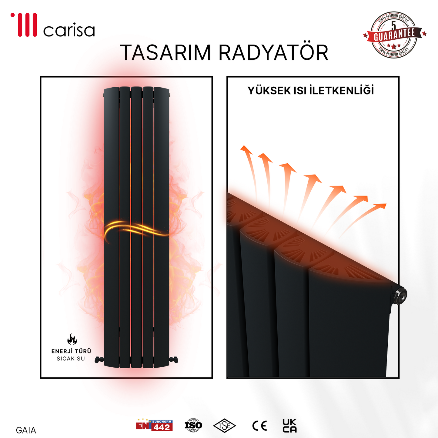 Carisa Gaia Dikey Alüminyum Radyatör Modern Tasarım Siyah