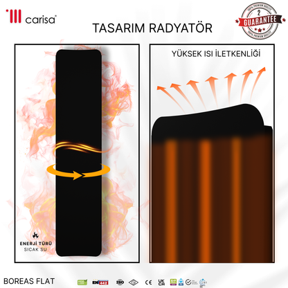Carisa Boreas Flat Dikey Elektrikli Radyatör Modern Tasarım Siyah