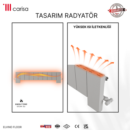 Carisa Elvino Floor Yatay Alüminyum Radyatör Modern Tasarım Beyaz