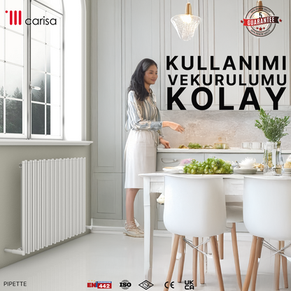 Carisa Pipette Yatay Alüminyum Radyatör Modern Tasarım Beyaz