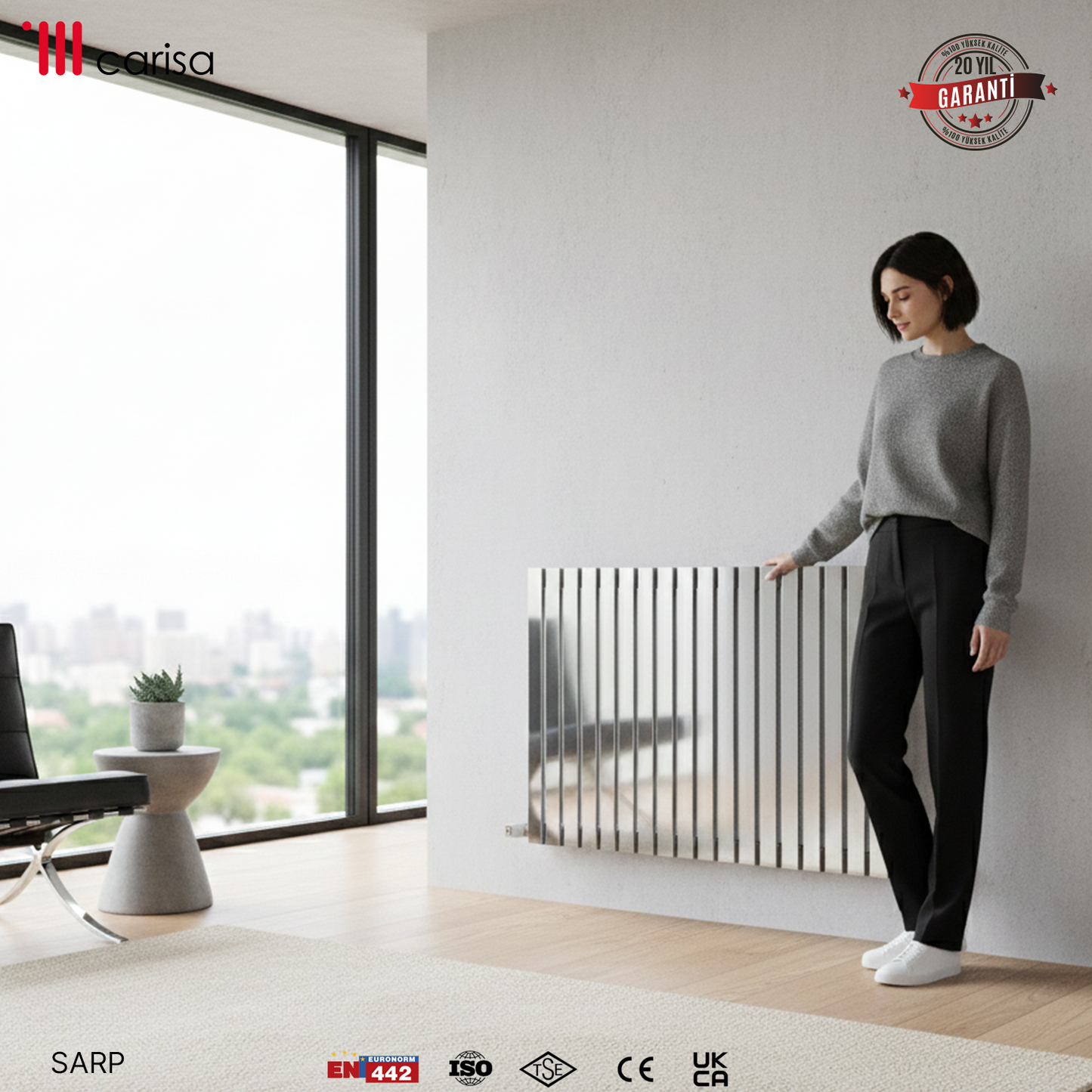Carisa Sarp Yatay Paslanmaz Çelik Radyatör Modern Tasarım Ayna Polisaj