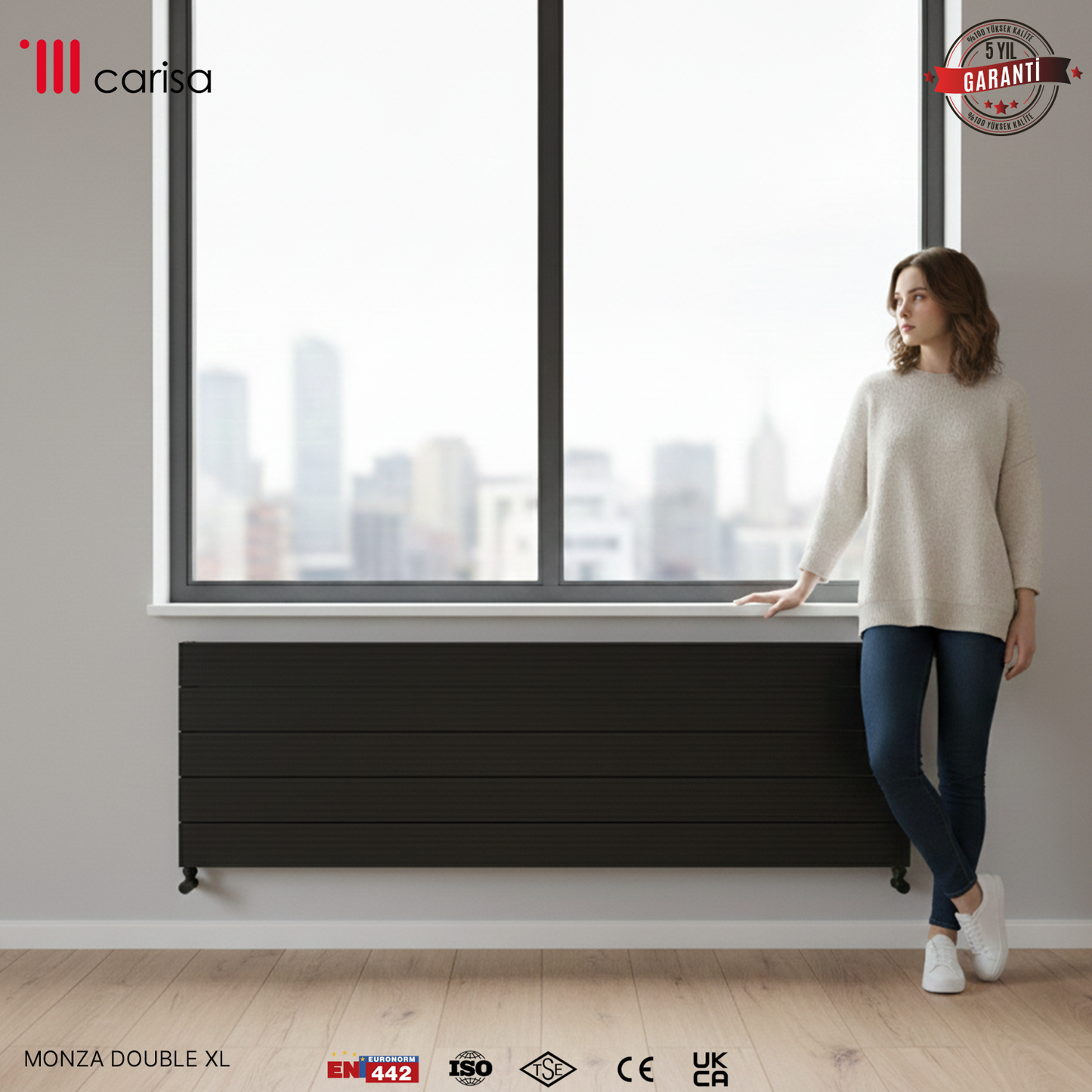 Carisa Monza Double Xl Yatay Alüminyum Radyatör Modern Tasarım Siyah