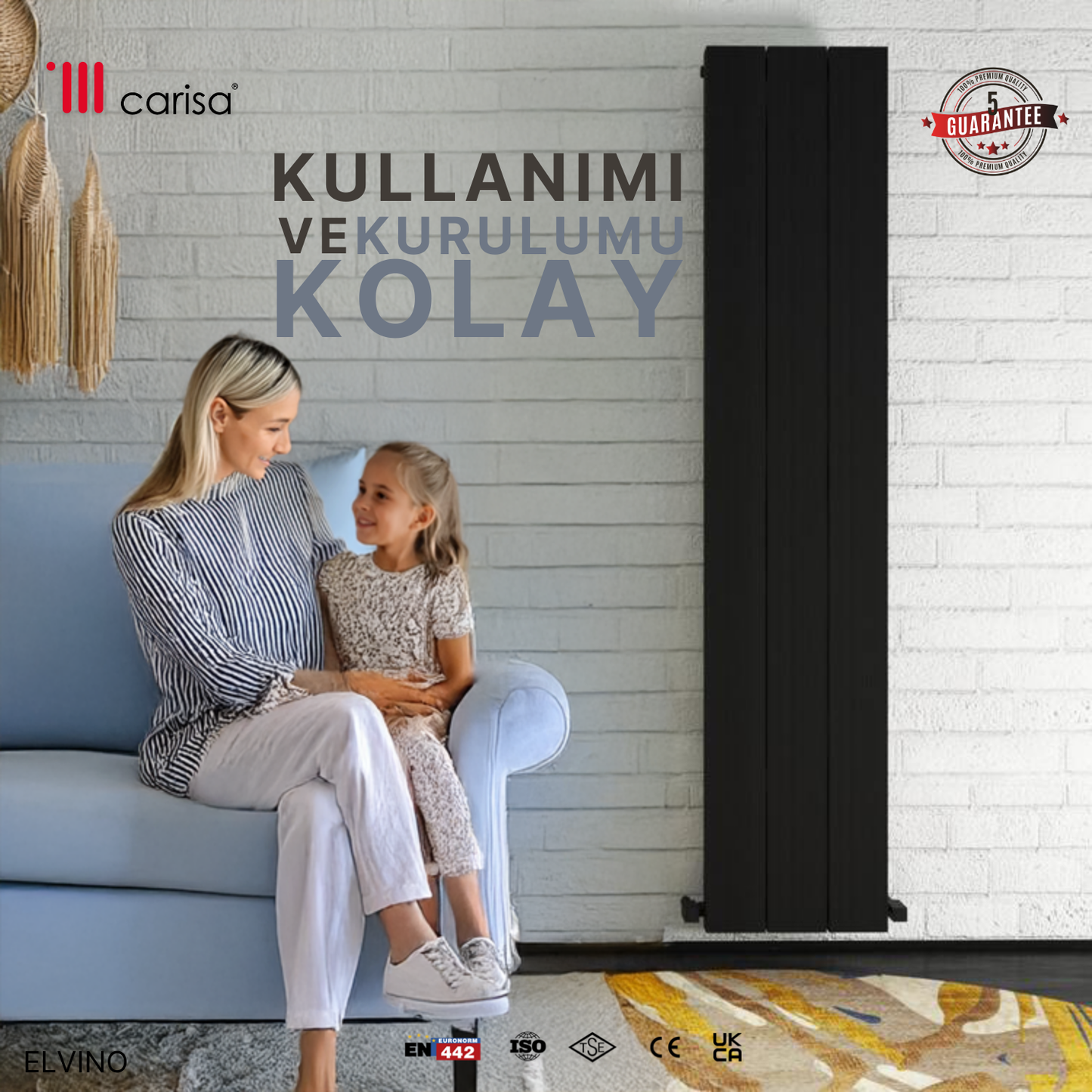 Carisa Elvino Alüminyum Radyatör Siyah Standart Bağlantı