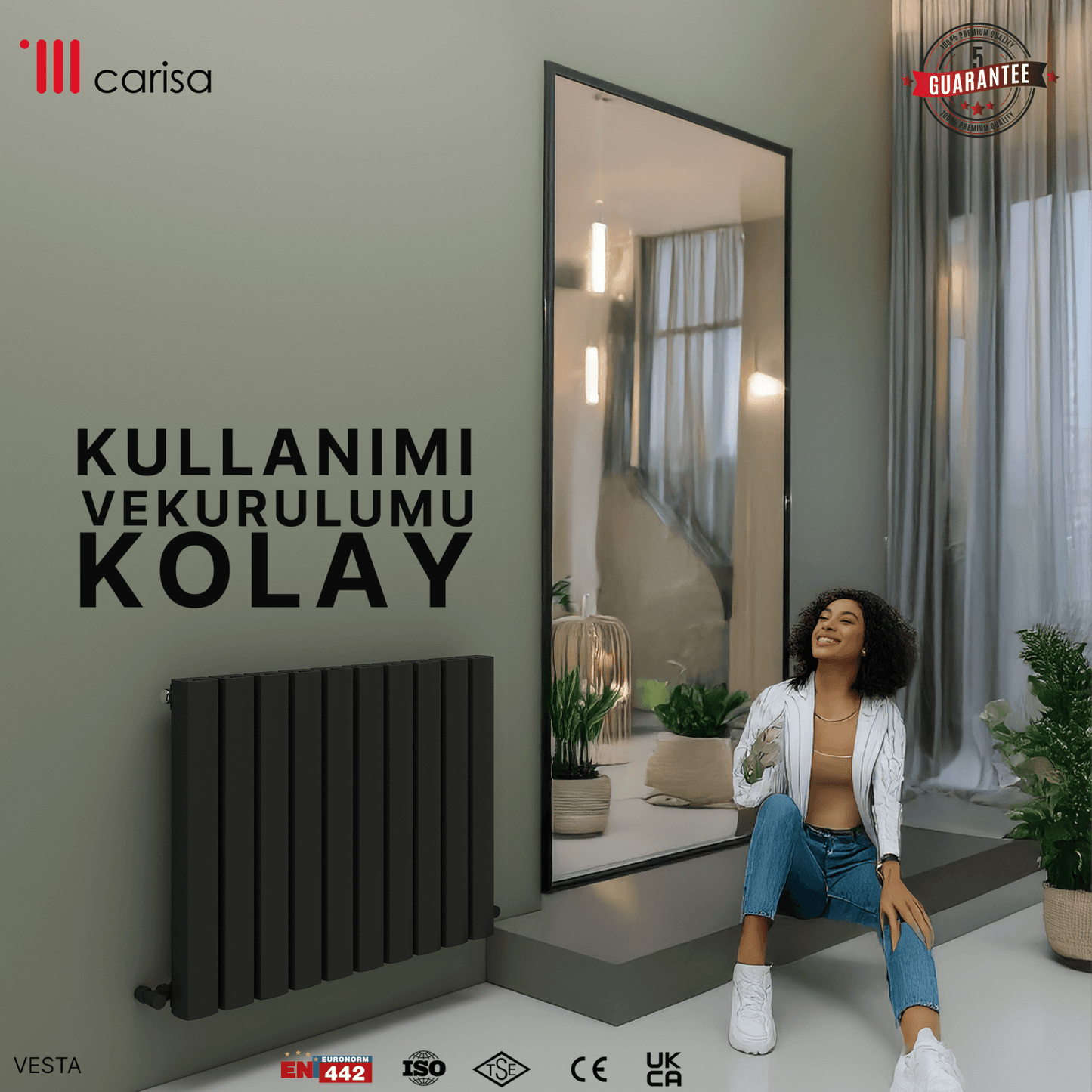 Carisa Vesta Yatay Alüminyum Radyatör Modern Tasarım Koyu Gri