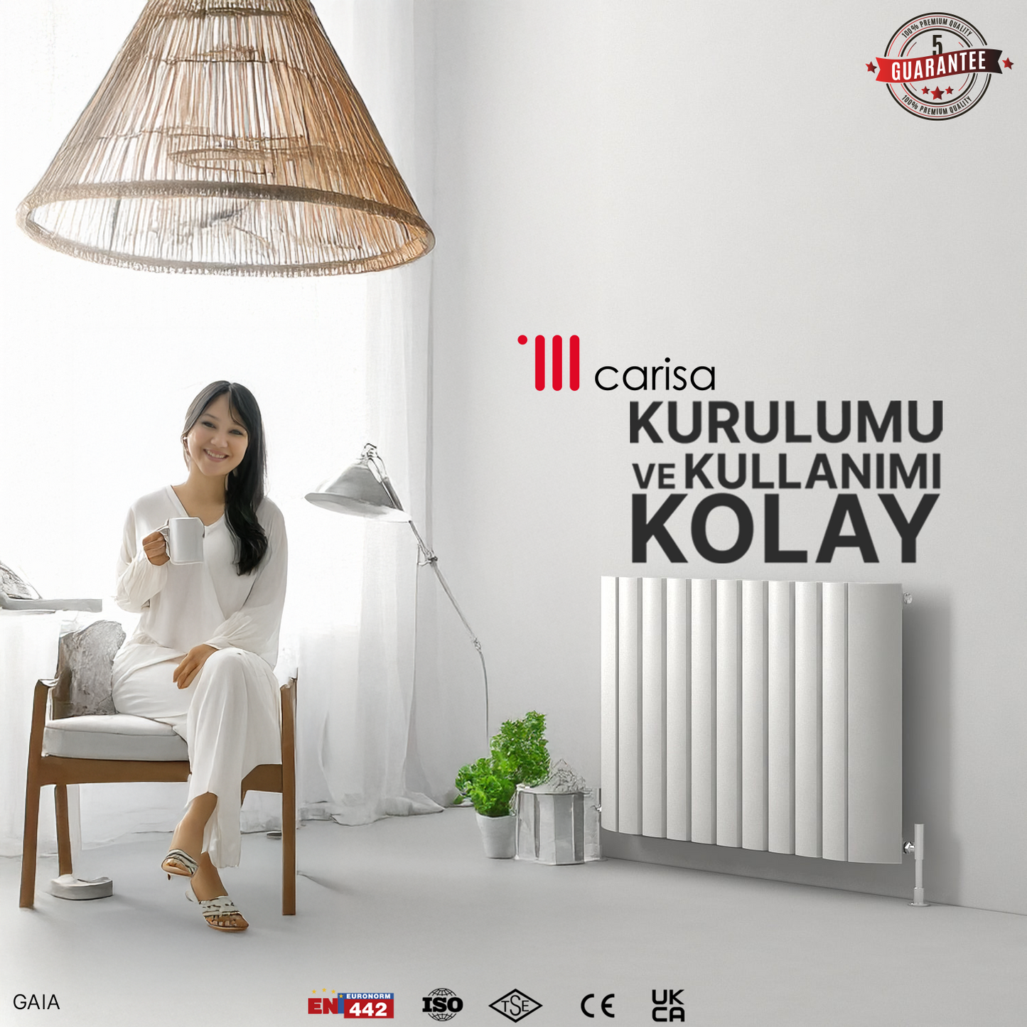 Carisa Gaia Yatay Alüminyum Radyatör Modern Tasarım Beyaz
