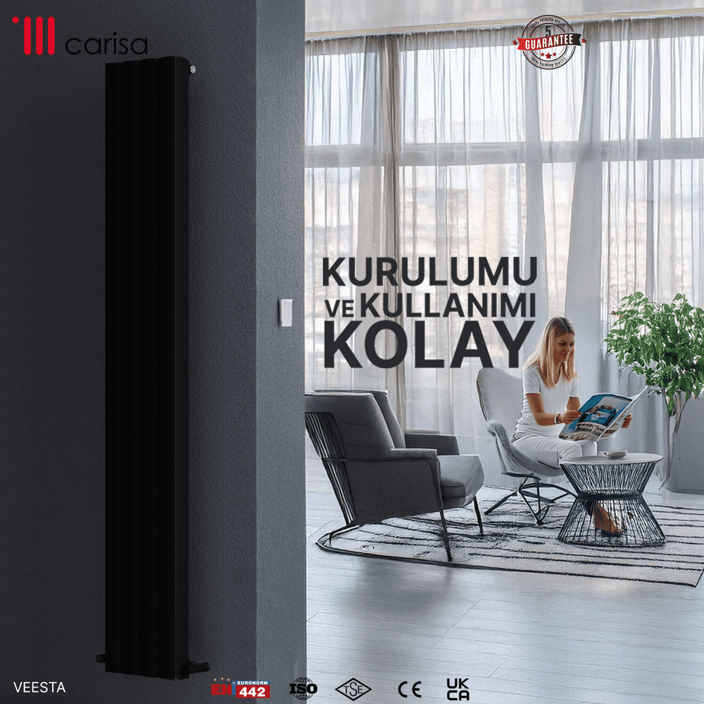 Carisa Vesta Dikey Alüminyum Radyatör Modern Tasarım Siyah