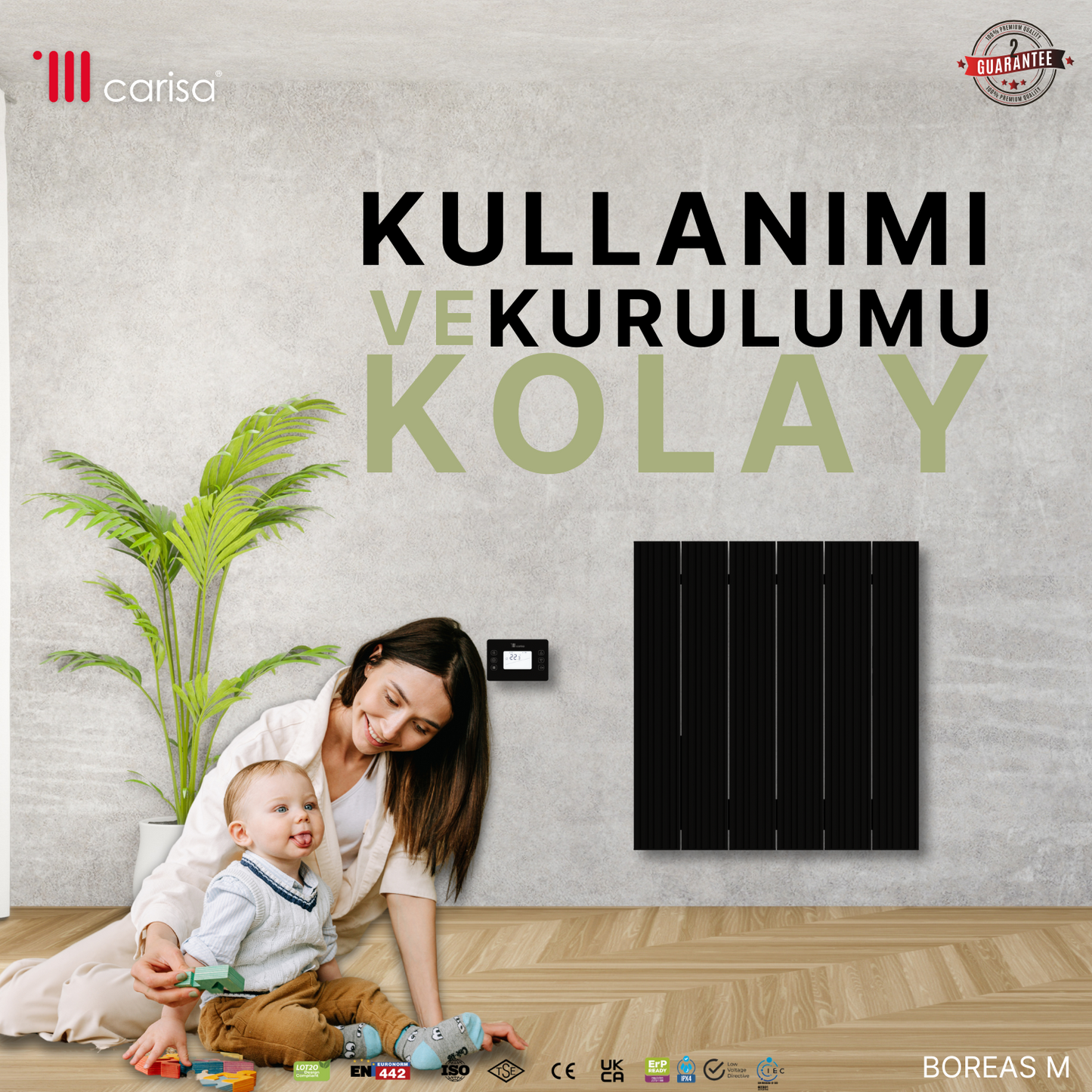 Carisa Boreas M Yatay Elektrikli Radyatör Modern Tasarım Siyah