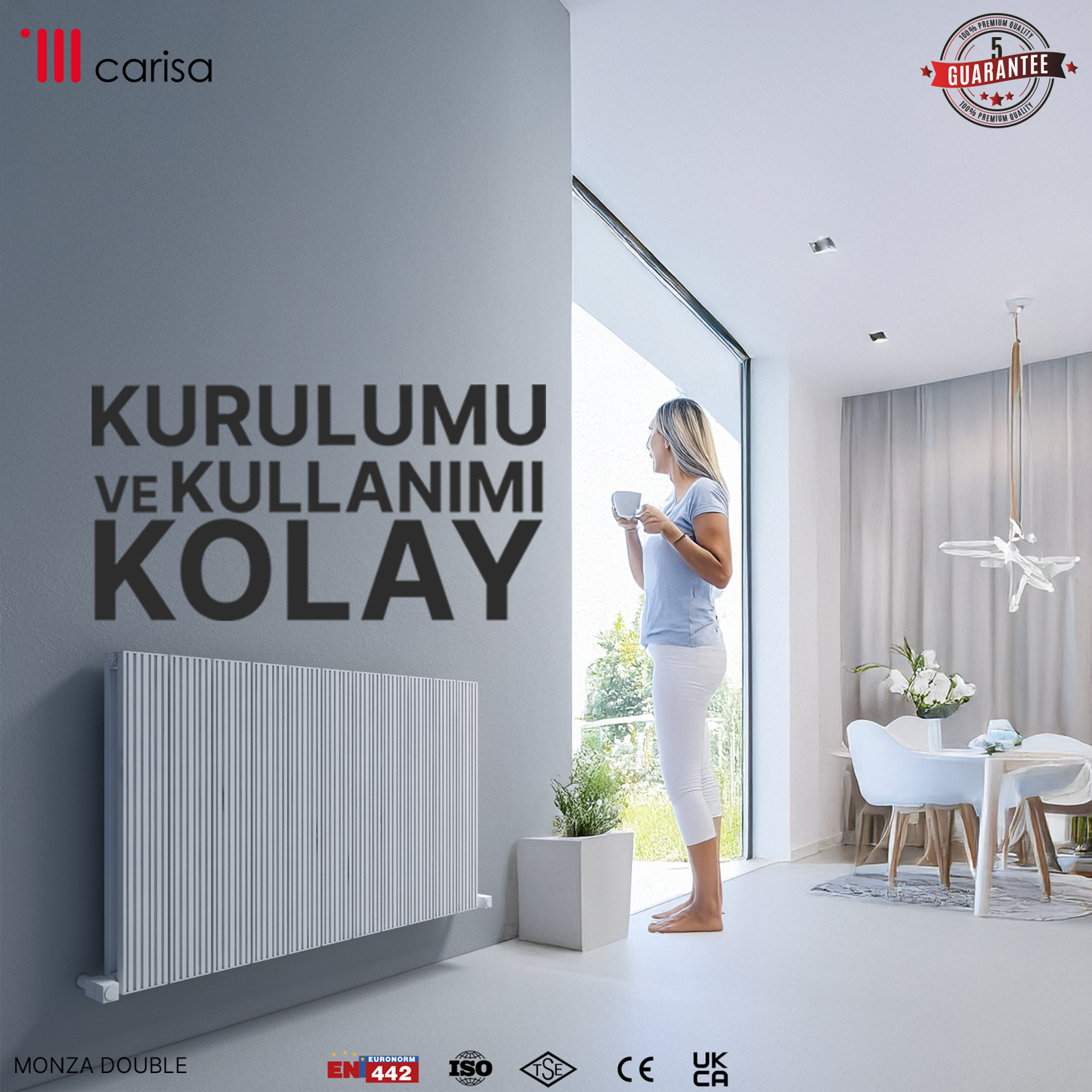 Carisa Monza Double Alüminyum Radyatör Beyaz Standart Bağlantı