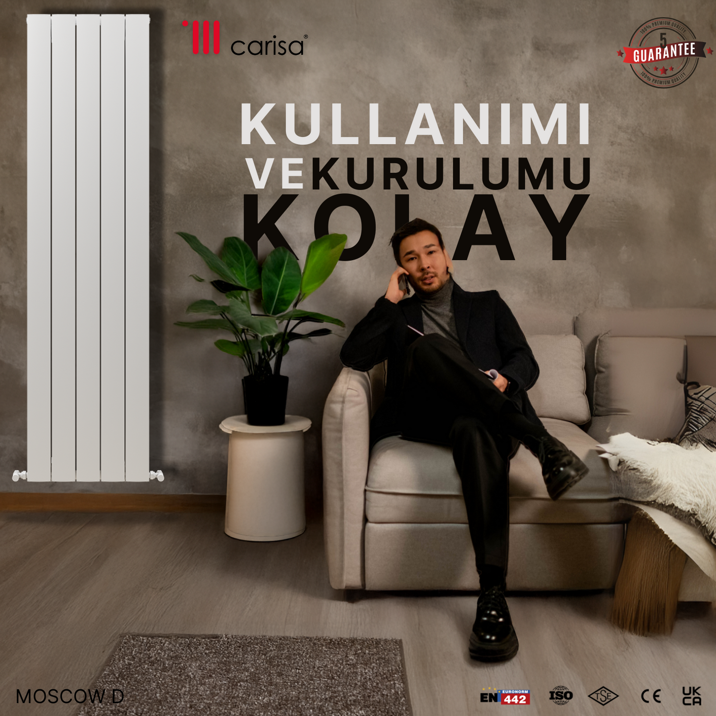 Carisa Moscow D Dikey Alüminyum Radyatör Modern Tasarım Beyaz