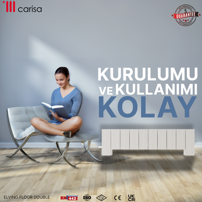Carisa Elvino Floor Yatay Alüminyum Radyatör Modern Tasarım Beyaz