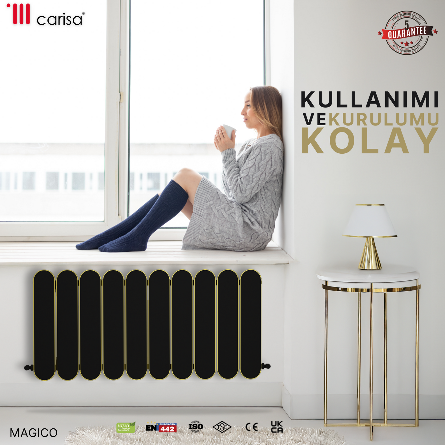 Carisa Magico Dikey Alüminyum Radyatör Modern Tasarım Siyah