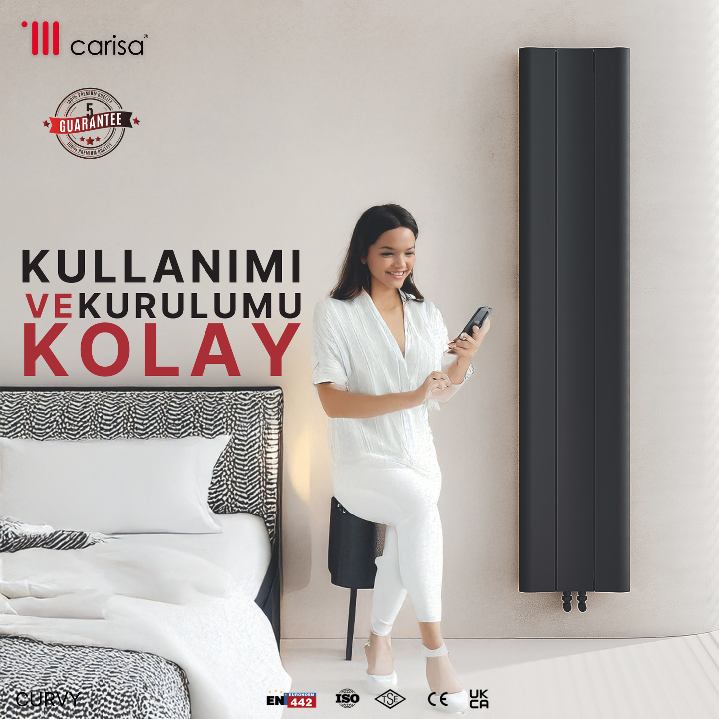 Carisa Curvy Dikey Alüminyum Radyatör Modern Tasarım Antrasit