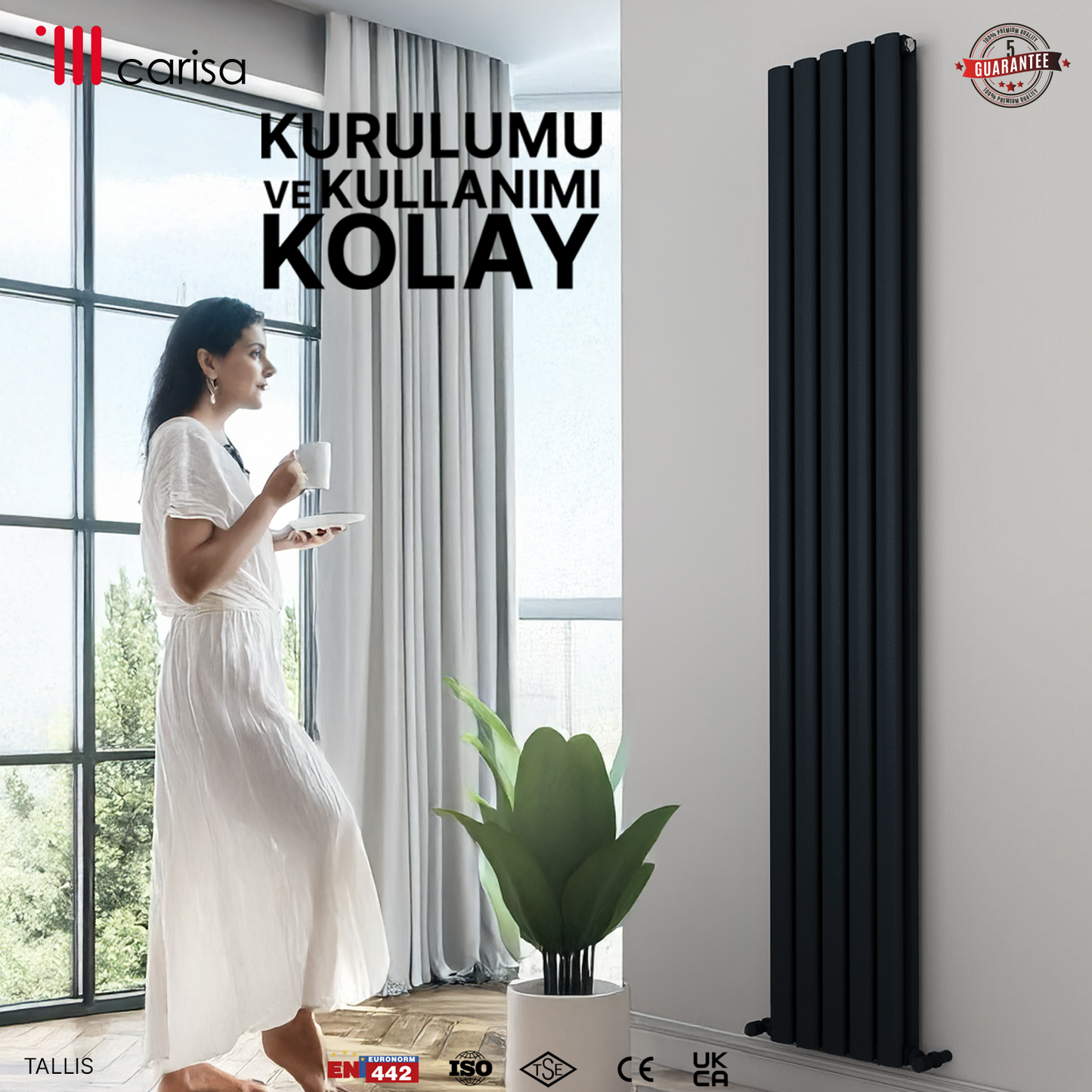 Carisa Tallis Double Alüminyum Radyatör Siyah Standart Bağlantı