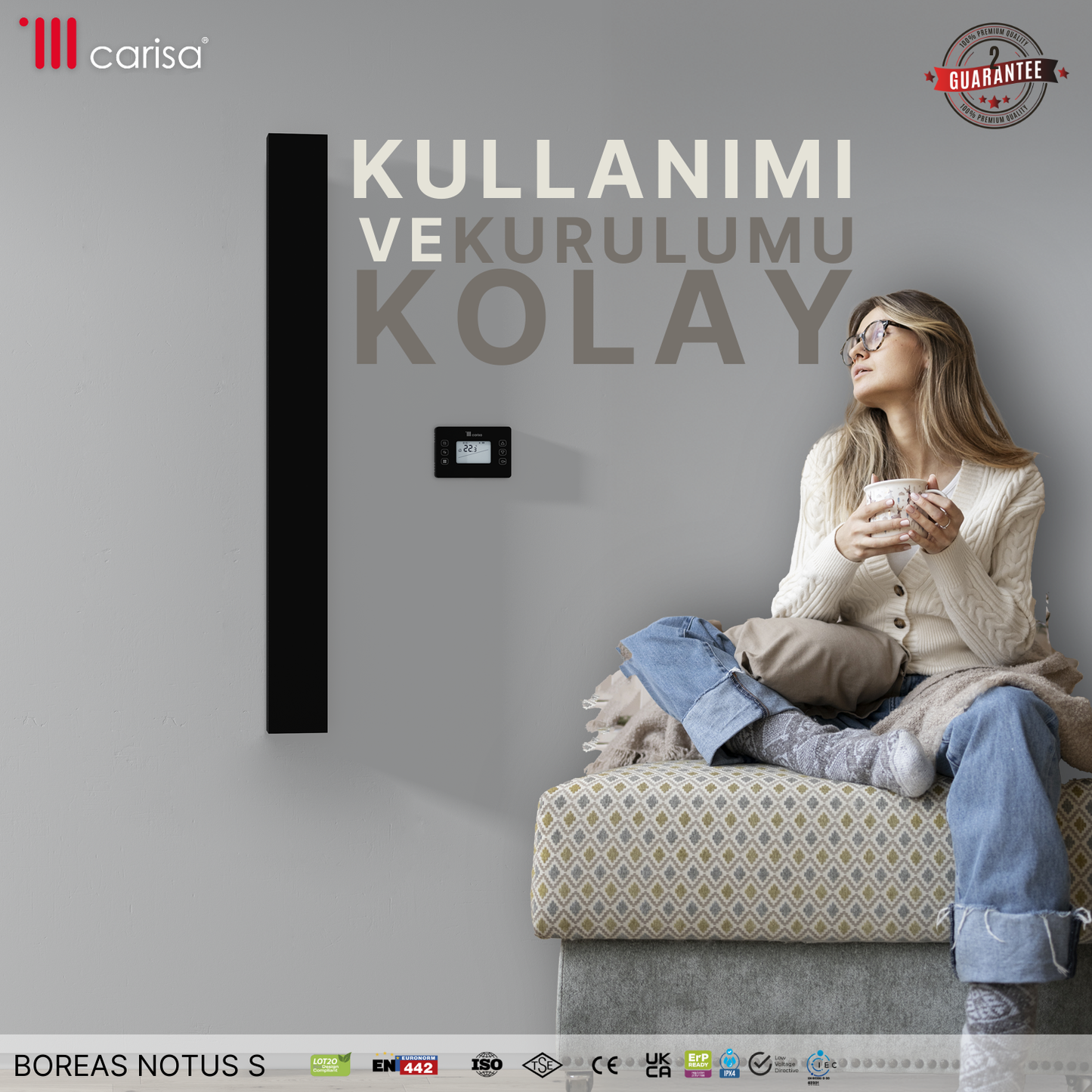 Carisa Boreas Notus S Dikey Elektrikli Radyatör Modern Tasarım Siyah